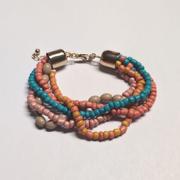 469 Multicolor Beaded Tennis Bracelet with Gold Hardware - Picture 3 of 4
